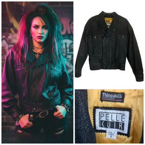 Vtg 1980's Pelle Cuir Sz S Black Leather Coat Jacket Zip Out Thinsulate Liner